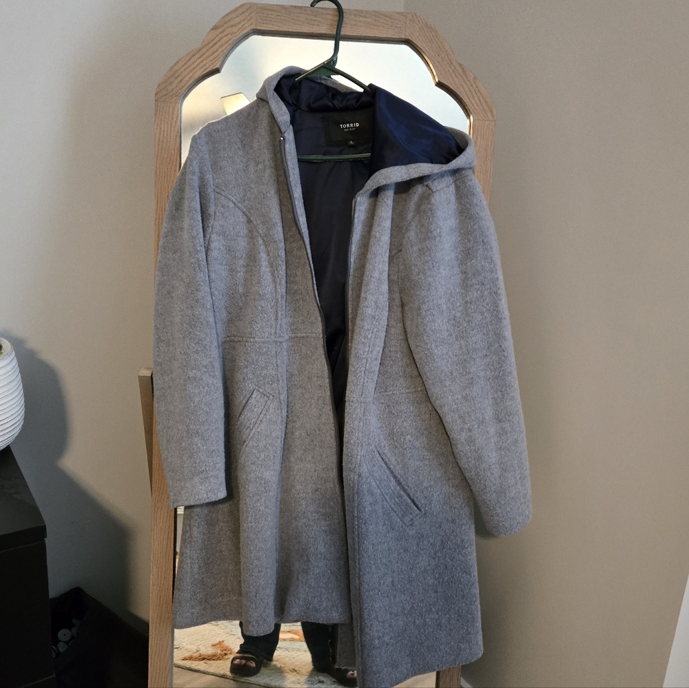 Torrid Blue-Gray Hooded A-Line Wool Coat - Picture 3 of 6